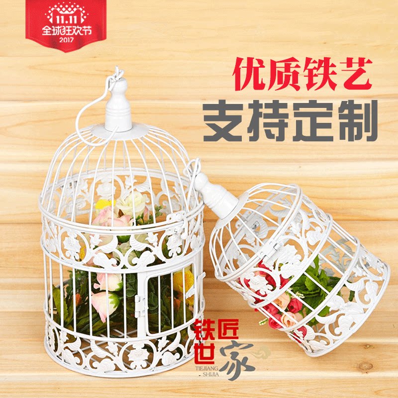 Decorative Bird Cage European-style Retro Iron Art Bird Cage Large Shop Windows Bird Cage White Bird Cage Floral Wedding Celebration Props-Taobao
