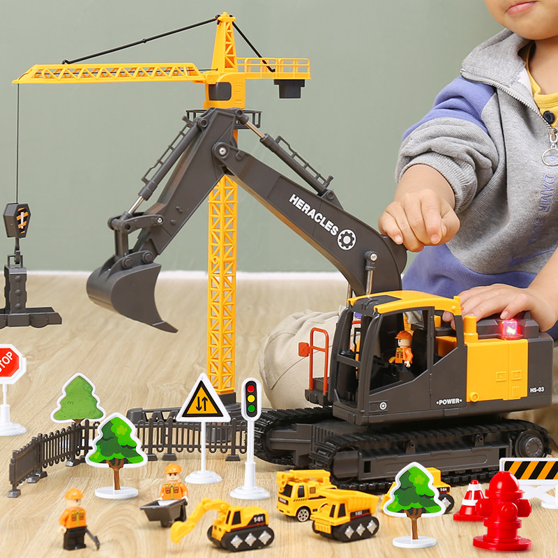 Children's digger toy car Excavator Engineering Car Suit Alloy Emulation Crane Large Hook Machine Boy 3 years 4