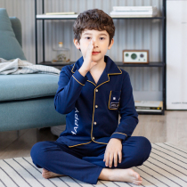 Boys Childrens pajamas Boys cotton long-sleeved spring and autumn middle and large children children cotton Korean version of home clothes set autumn