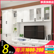 Simple modern multi-functional living room large TV cabinet Film and television cabinet combination European bookcase One-piece Nordic background wall