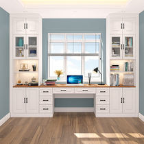Modern Double Computer Desk Book Desk Integrated Children Desk Bookshelf Combo Brief Floating Window Bookcase Containing Shelf