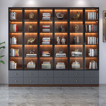 Bookcase glass door with door solid wood custom full wall combined living room display case light and luxurious Nordic minimalist bookcase