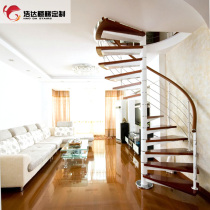 Haoda indoor integral steel-wood compound attic rotating staircase solid wood column handrail guardrail modern simple household