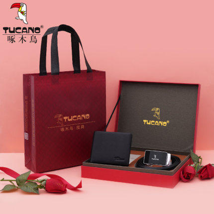 Woodpecker Men's Wallet Belt Gift Box Set Leather Belt Boys' Day Gift for Boyfriend Practical for Dad