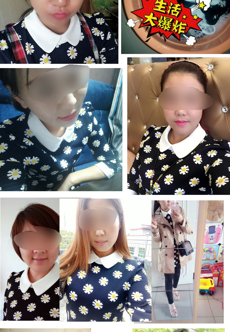 Ai Niwei mẫu mùa xuân và mùa thu cỡ lớn tay áo bảy điểm cổ áo búp bê tuổi cổ áo mùa thu và mùa đông là váy mỏng chạm đáy váy chữ a liền