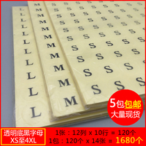 Spot round transparent black word self-adhesive size sticker size grain clothing letter sticker label code S to 4XL