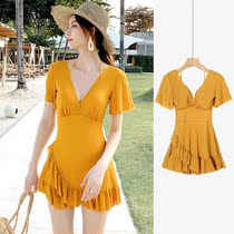 Cover the belly and show thin skirt swimsuit womens summer 2021 new conservative one-piece fairy large size fat mm seaside swimming suit