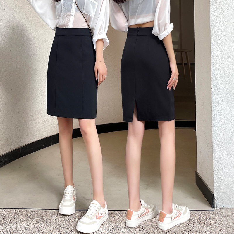 Black Short Skirt for Women, Spring and Summer Professional Pencil Skirt, Suit Skirt, High-Waisted Slit Skirt, Formal Skirt