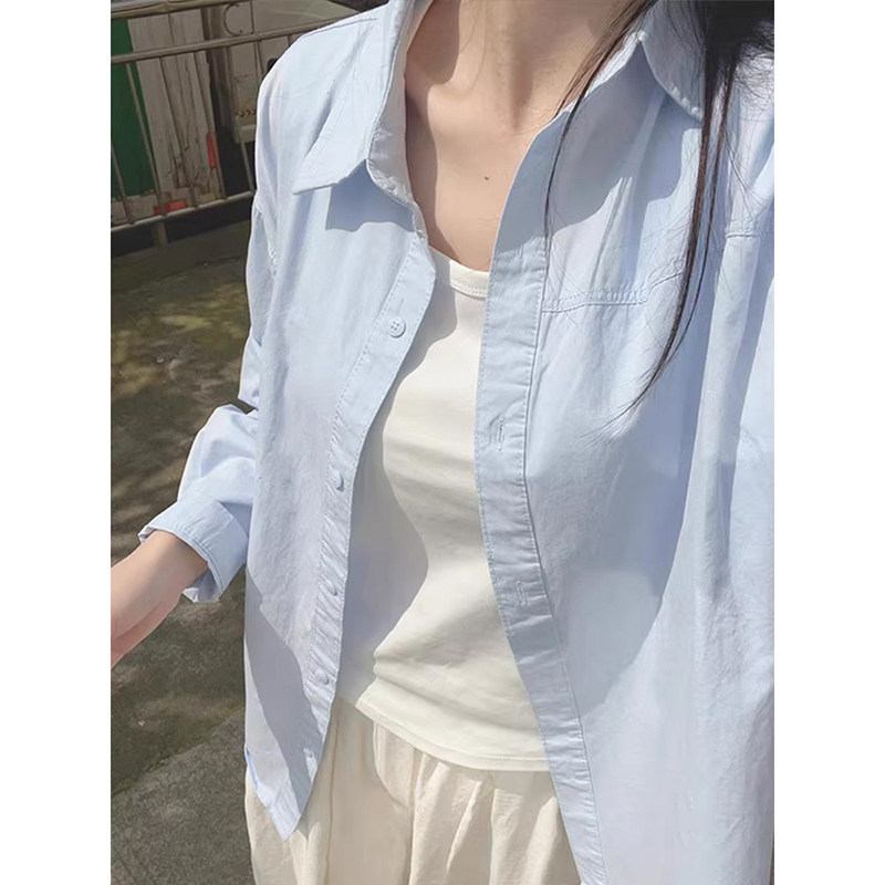 Baby Blue Shirt for Men, Summer Wear, Long-Sleeved, Regular Shoulder, Sun Protection Jacket, High-End Style, Couple's Shirt