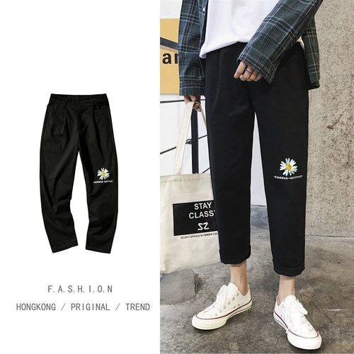 Брендовые трендовые штаны, популярно в интернете, в корейском стиле, свободный прямой крой