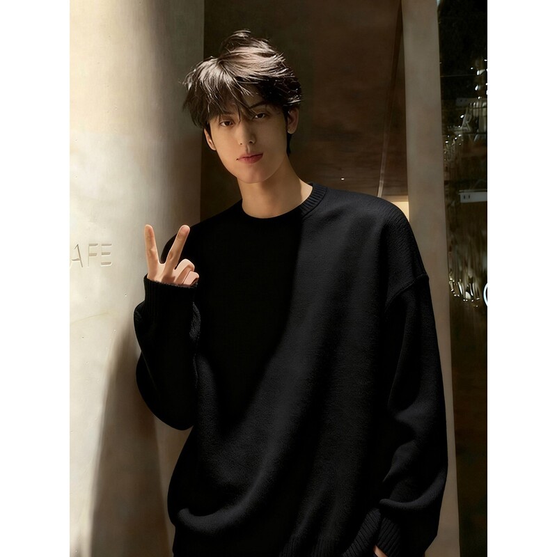Cleanfit Black Sweater Men's Winter Fleece-Lined Thickened Inner Layer Knitwear Casual Style Couple's Jacket