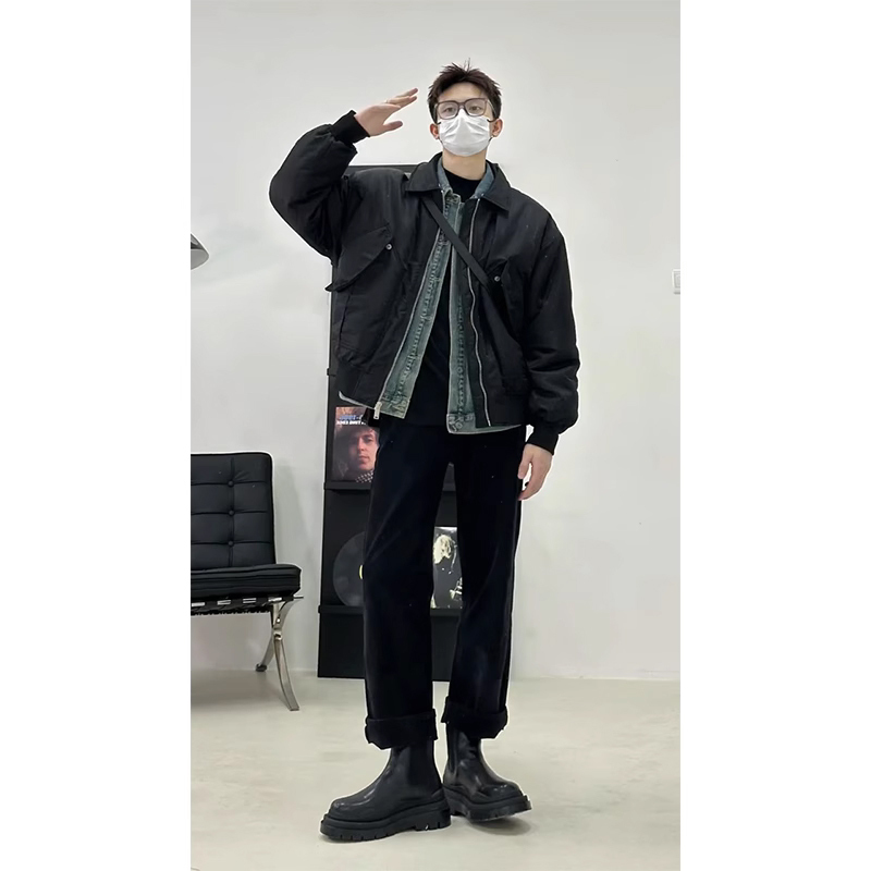 Pants to Pair with Martin Boots for Men, Autumn and Winter Styles, with a High-End Feel, New Tang Denim Jeans, Ootd Outfit, Cuffed Cigarette Pants