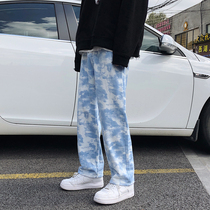 Fried street pants mens ruffians handsome tide flow Korean straight loose drop tie dyed casual trousers Tide brand Spring and Autumn New
