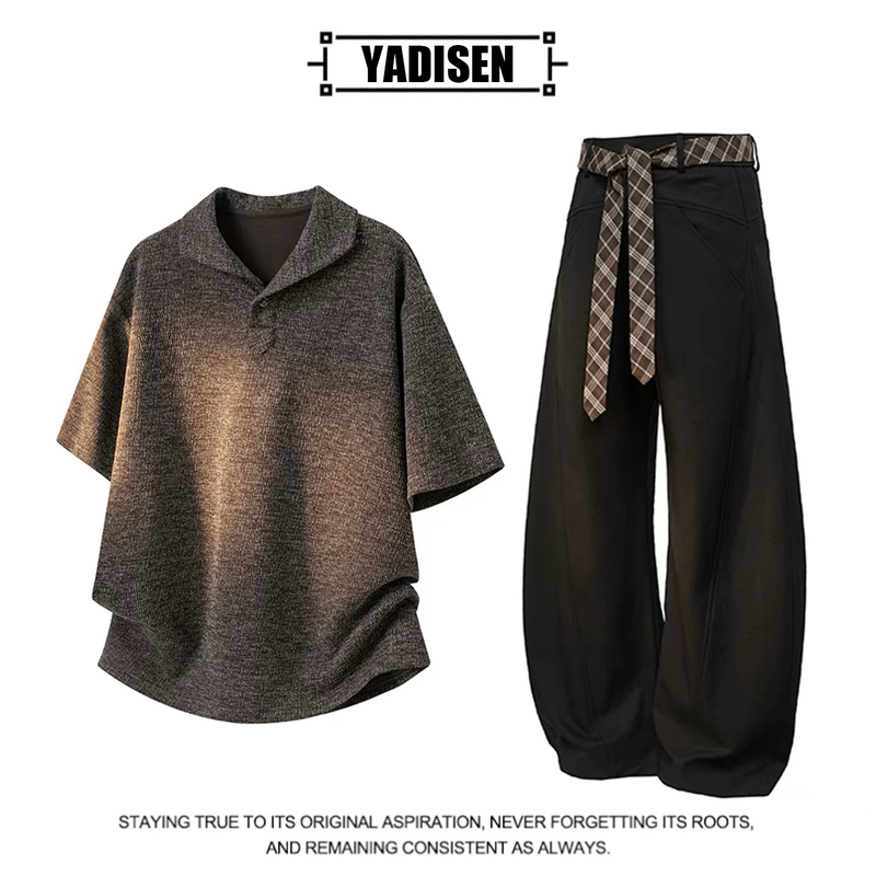 Old Money Style Casual Sports Suit for Men, Summer High-End Feel, Polo Shirt with Short Sleeves, Pants, and T-Shirt Set