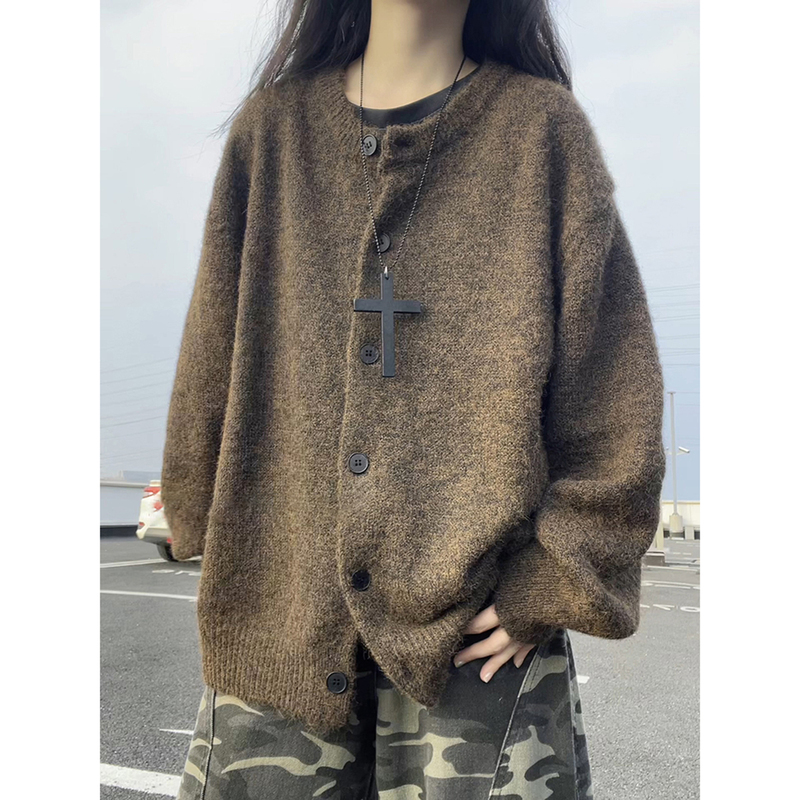 Cleanfit Dark Brown Sweater Cardigan, Thick Style, Melard Old Money Style Knitwear, Unisex Autumn and Winter Regular Shoulder Jacket