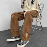 Вельветовые брендовые штаны, флисовые длинные повседневные брюки для отдыха, свободный прямой крой