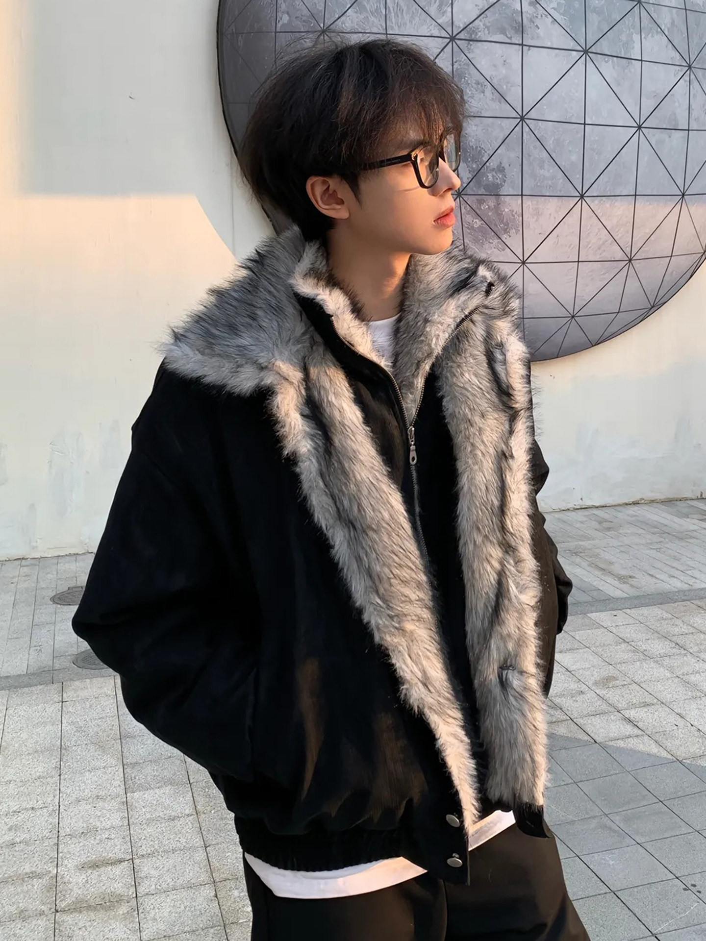 American-Style Polar Wolf Throne Mountain Eagle Fake Two-Piece Cotton Jacket for Men, Winter Fleece-Lined, Thickened, Cold-Proof and Warm Cotton Coat