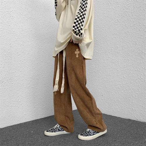 Вельветовые брендовые штаны, флисовые длинные повседневные брюки для отдыха, свободный прямой крой