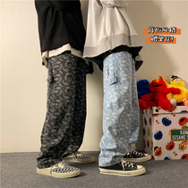 ins high street jeans mens Tide brand straight tube loose Japanese cashew pants trend wide legs 2021 New