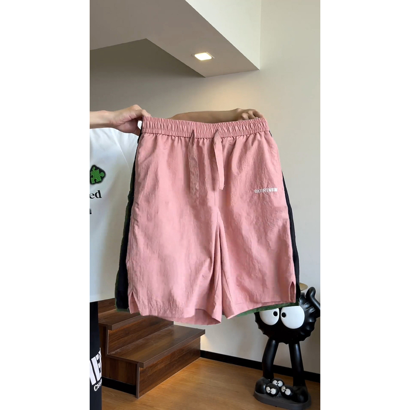 American-Style Waterproof Outdoor Shorts for Men, Summer Running Sports Pink Pants, High-Waisted, Knee-Length, Quick-Drying, Four-Fifth Length Shorts