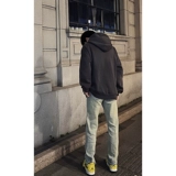 Приталенные черные демисезонные джинсы, флисовые штаны, в американском стиле