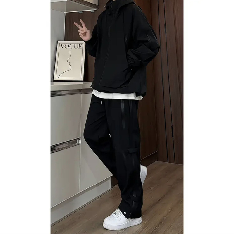 American Functional Style Black Warrior Jacket for Men, a Cool and Stylish Outfit Paired with Outdoor Waterproof Hiking Pants American Functional Style Black Warrior Jacket for Men, a Cool and Stylish Outfit Paired with Outdoor Waterproof Hiking Pants