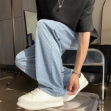 Шахматы, шелковые летние тонкие трендовые штаны, в корейском стиле, свободный прямой крой