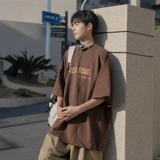 Кофейная трендовая футболка с коротким рукавом для отдыха, в американском стиле, оверсайз