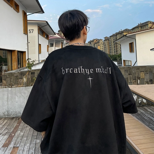 Ретро летняя бархатная футболка для отдыха, в американском стиле, с вышивкой, короткий рукав, оверсайз