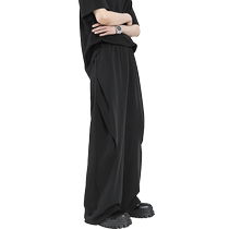 Black vintage trousers for men in spring and autumn American fashion brand youth high-end pleated design wide-leg casual pants