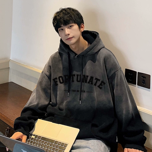 Ретро осенняя небольшая толстовка с капюшоном, дизайнерская куртка для влюбленных, в американском стиле, градиент, тренд сезона