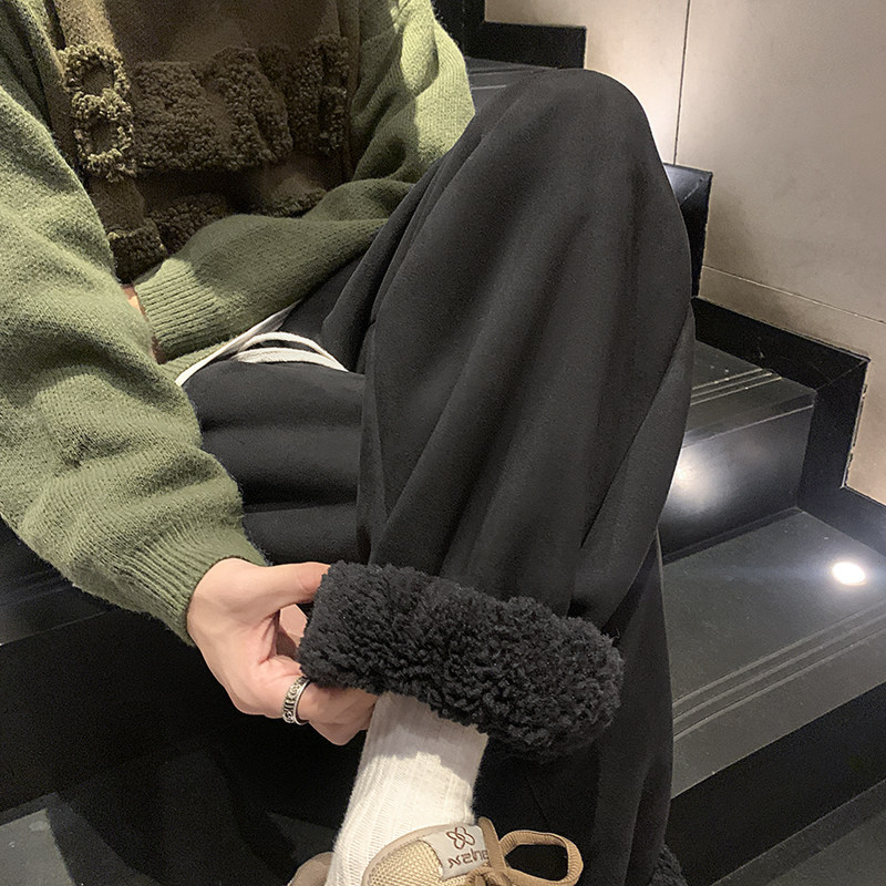Suede Suede Heavy Bouquet Cotton Pants Men Winter Lamb Sweater Sports Acropolis Pants Teen American Base Anti-Chill Pants-Taobao