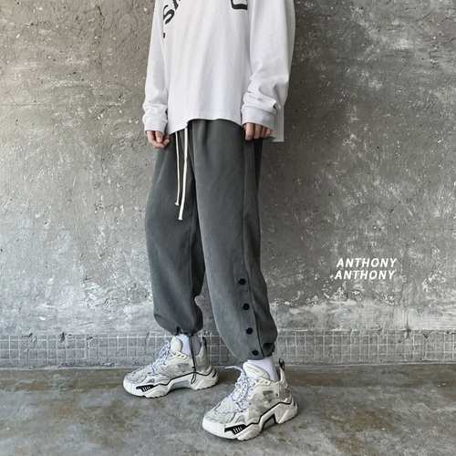 Мужские брендовые универсальные трендовые флисовые штаны, свободный прямой крой, на шнурках