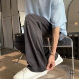 Шахматы, шелковые летние тонкие трендовые штаны, в корейском стиле, свободный прямой крой