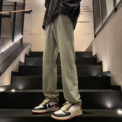 Демисезонные джинсы, штаны, в американском стиле, свободный прямой крой, увеличенная толщина