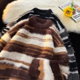 V37 Базовый демисезонный трикотажный свитер для влюбленных, высокий воротник, в американском стиле