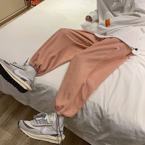 Демисезонные утепленные бархатные спортивные штаны, на шнурках, оверсайз