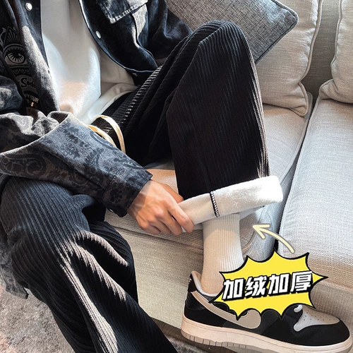 Вельветовые бархатные утепленные демисезонные джинсы с начесом, трендовые штаны, свободный прямой крой