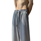 Шахматы, шелковые летние тонкие трендовые штаны, в корейском стиле, свободный прямой крой