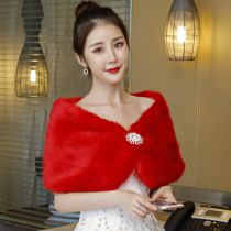 Red shawl women 2019 new wedding dress bride thin cheongsam Spring and Autumn China red outside warm