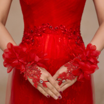 Bride gloves red wedding dress cheongsam Xiuhe clothing short new Korean wedding sweet flower lace
