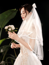 Head yarn Bride wedding wedding wedding white sweet bow short photo Super fairy line red travel props