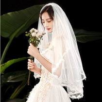 Bride wedding veil white wedding theme lace puffy short sweet Mori Super fairy travel props license