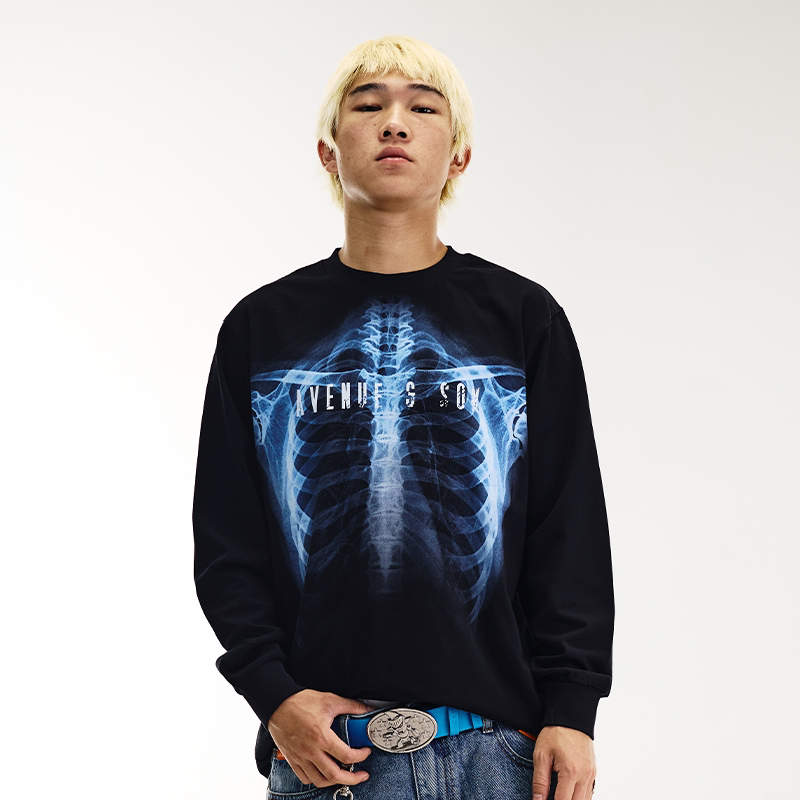 Avenueson Son of the Avenue 2025 X-Ray Skeleton Print Pure Cotton Long-Sleeved T-Shirt