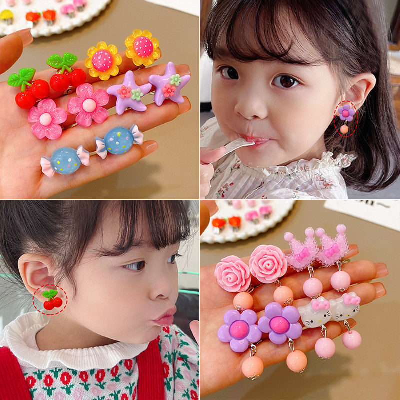 Cartoon Cute Ear Clip Children Girl Girl Baby Girl Princess Ear Needle without ear Ear Pendant Earrings Chicks Ornament
