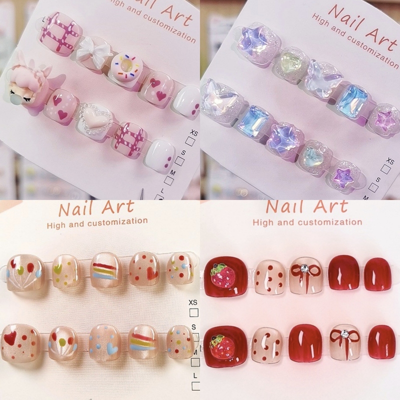 New Style Nail Stickers for Girls Aged 3 to 12, Handmade Finished Nail Stickers, Children's Day Gift, Jelly Glue Nail Stickers