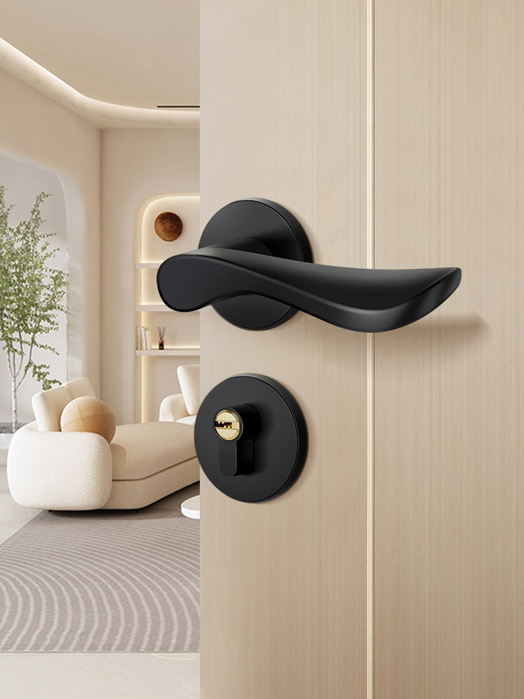 Black Bedroom Door Lock Indoor Wooden Door Lock Room Door Handle Universal Lock Split Silent Magnetic Lock