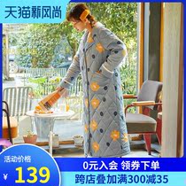 Nightgown womens winter coral velvet three-layer padded jacket thickened extended warm sweet cute night dress pajamas home clothes