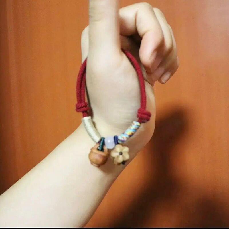 Non-Metal Fabric Bracelet, Peach Stone Bracelet, Peach Wood Plum Blossom Bracelet, Gift for Male and Female Friends, Original National Trend Style Non-Metal Fabric Bracelet, Peach Stone Bracelet, Peach Wood Plum Blossom Bracelet, Gift for Male and Female Friends, Original National Trend Style