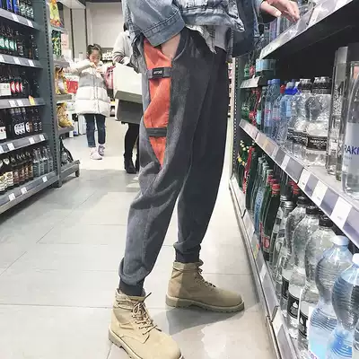 Autumn new corduroy small foot casual pants men's large size loose Harlan sports tie pants Korean trend